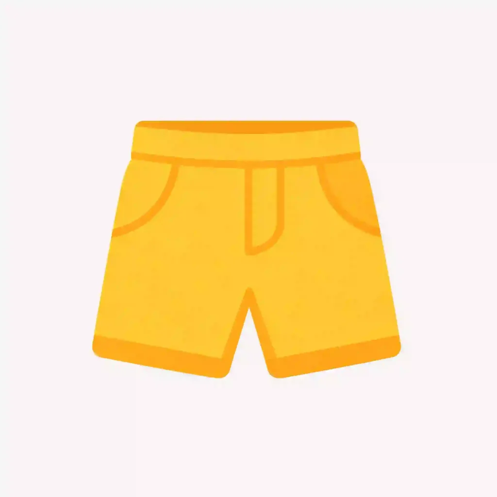 Flat illustration of plain yellow casual shorts with pockets